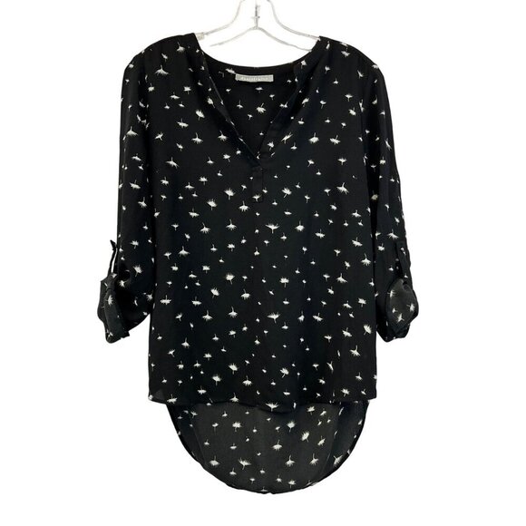 Daniel Rainn 3/4 Roll Tab Sleeve Pullover Top Black/White Size Small Hi Low - Picture 1 of 8
